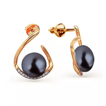 Серьги с жемчугом и фианитами Линии Любви