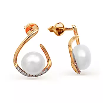 Серьги с жемчугом и фианитами Линии Любви