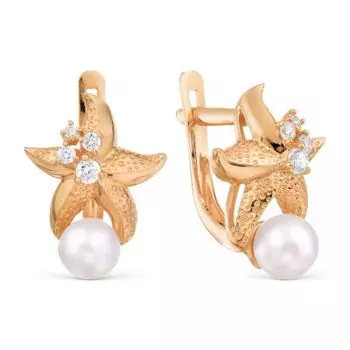 Серьги с жемчугом и фианитами Линии Любви