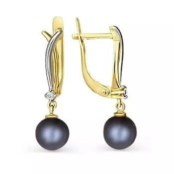 Серьги с жемчугом и фианитами Линии Любви