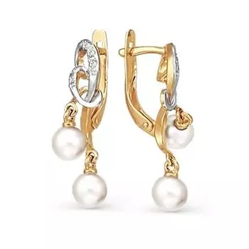 Серьги с жемчугом и фианитами Линии Любви