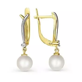 Серьги с жемчугом и фианитами Линии Любви