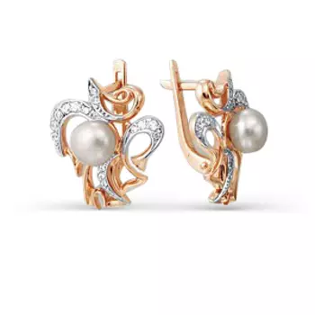 Серьги с жемчугом и фианитами Линии Любви