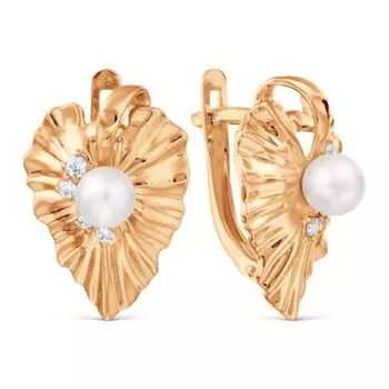 Серьги с жемчугом и фианитами Линии Любви