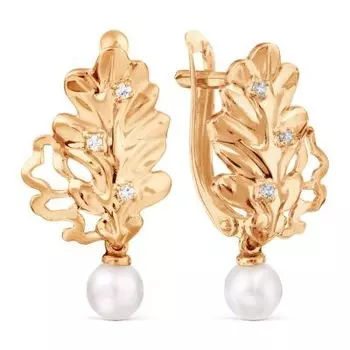 Серьги с жемчугом и фианитами Линии Любви