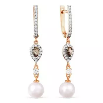 Серьги с жемчугом, раухтопазами и фианитами Линии Любви