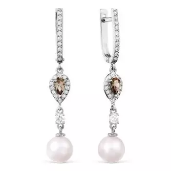 Серьги с жемчугом, раухтопазами и фианитами Линии Любви