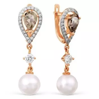 Серьги с жемчугом, раухтопазами и фианитами Линии Любви