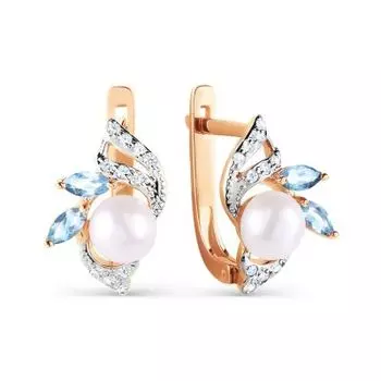 Серьги с жемчугом, топазами и фианитами Линии Любви