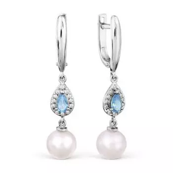 Серьги с жемчугом, топазами и фианитами Линии Любви