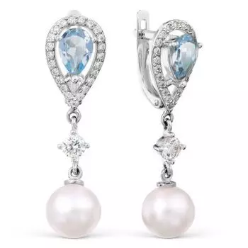 Серьги с жемчугом, топазами и фианитами Линии Любви