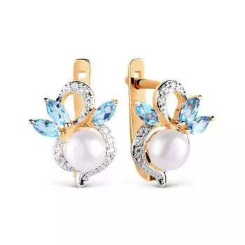 Серьги с жемчугом, топазами и фианитами Линии Любви