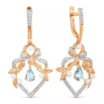 Серьги с жемчугом, топазами и фианитами Линии Любви
