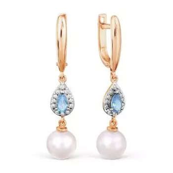 Серьги с жемчугом, топазами и фианитами Линии Любви