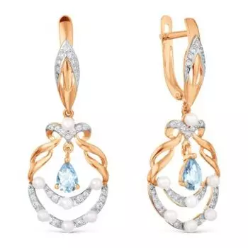 Серьги с жемчугом, топазами и фианитами Линии Любви