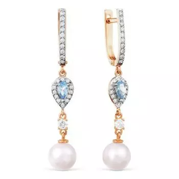 Серьги с жемчугом, топазами и фианитами Линии Любви
