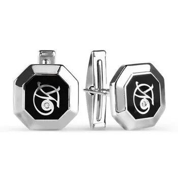 Запонки с эмалью и фианитами Линии Любви