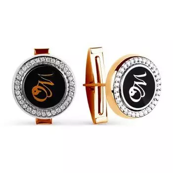 Запонки с эмалью и фианитами Линии Любви