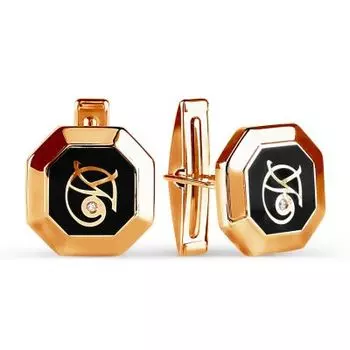 Запонки с эмалью и фианитами Линии Любви