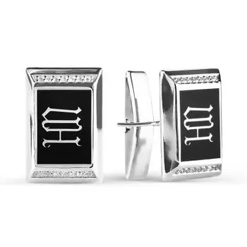 Запонки с эмалью и фианитами Линии Любви