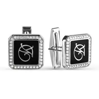 Запонки с эмалью и фианитами Линии Любви