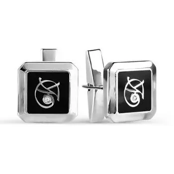 Запонки с эмалью и фианитами Линии Любви