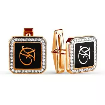 Запонки с эмалью и фианитами Линии Любви