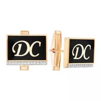 Запонки с эмалью и фианитами Линии Любви