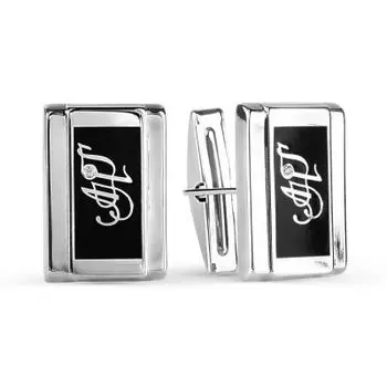 Запонки с эмалью и фианитами Линии Любви