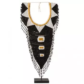 Африканское Ожерелье на подставке NECKLACE BEADS BLACK WHITE MUSTARD