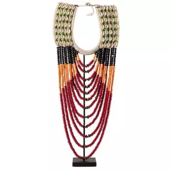 Африканское Ожерелье на подставке NECKLACE BLACK ORANGE RED ON STAND
