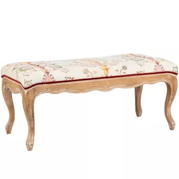 Банкетка из массива бука бежевая с растительным орнаментом Raffael Beige Floral Banquette