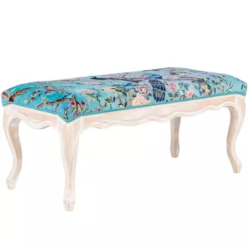 Банкетка из массива бука с цветочным принтом Turquoise Beige Chinoiserie Garden Banquette