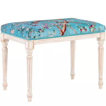 Банкетка из массива бука с цветочным принтом Turquoise Beige Chinoiserie Imperial Garden Banquette