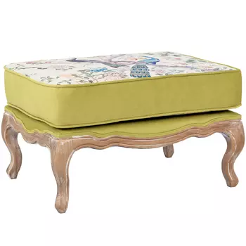 Банкетка из массива бука с изображением птиц и цветов Beige Green Chinoiserie Garden Banquette