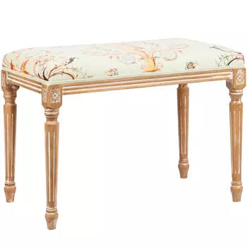 Банкетка из массива бука светло-зеленая с растительным орнаментом Raffael Angel Floral Banquette