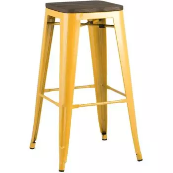 Барный Стул без Спинки Желтый Металл Деревянное Сидение