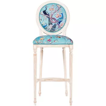Барный стул из массива бука с изображением птиц и цветов Turquoise Beige Chinoiserie Garden Chair