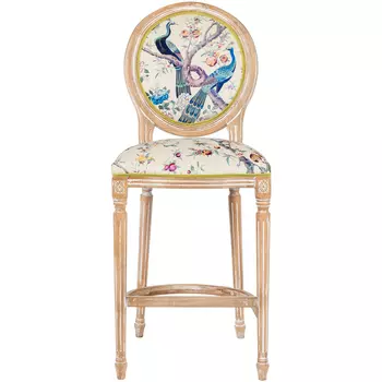 Барный стул из массива бука с изображением птиц и цветов Beige Green Chinoiserie Garden Chair