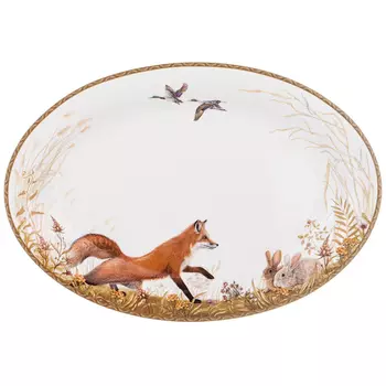 Блюдо овальное из фарфора с изображением животных Hunting Porcelain Collection