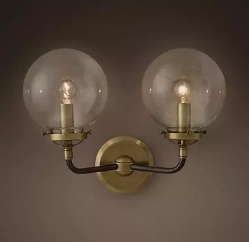 Бра Bistro Globe Clear Glass Double Sconce Brass