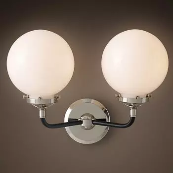 Бра Bistro Globe Milk Glass Double Sconce Nickel