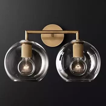 Бра RH Utilitaire Globe Shade Double Sconce Brass