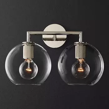 Бра RH Utilitaire Globe Shade Double Sconce Silver
