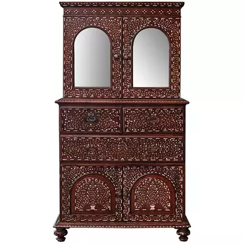 Буфет из массива тика инкрустированный костью Wooden Bone Inlay Mirror Cupboard