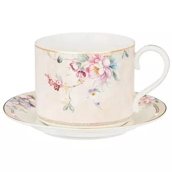 Чайная пара из фарфора с цветочным принтом 300мл Flower Porcelain Collection