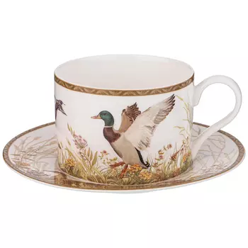 Чайная пара из фарфора с изображением утки и лисы 300 мл Hunting Porcelain Collection