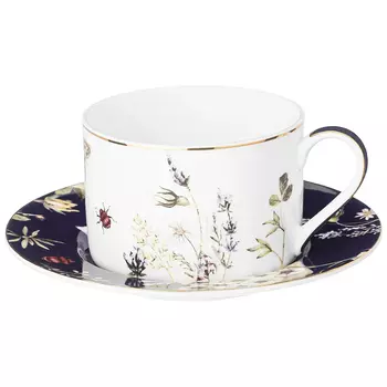 Чайная пара из фарфора с рисунком цветов 190 мл Garden Whisper Porcelain Set