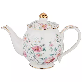 Чайник из фарфора белый с цветочным принтом Flower Porcelain Collection