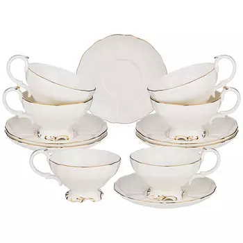 Чайный набор белого цвета из фарфора на 6 персон 12 предметов Shine Porcelain
